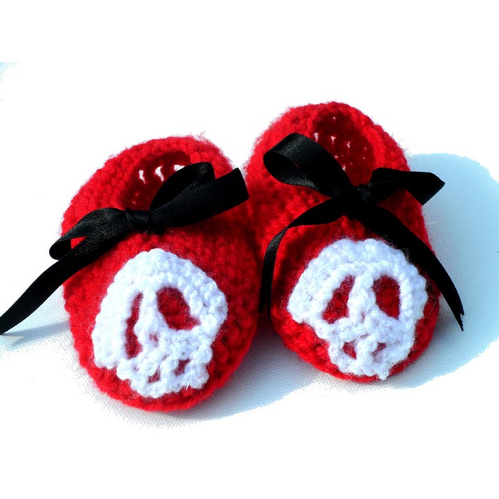 Baby Booties - Hand Crocheted Skull Logo